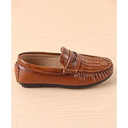 Pine Kids Slip On Party Wear Loafers with Crocodile Texture Design - Tan