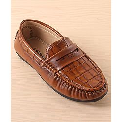 Pine Kids Slip On Party Wear Loafers with Crocodile Texture Design - Tan