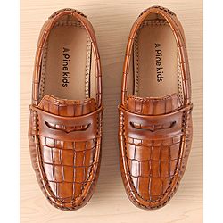 Pine Kids Slip On Party Wear Loafers with Crocodile Texture Design - Tan