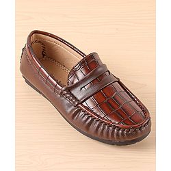 Pine Kids Slip On Party Wear Loafers with Crocodile Texture Design - Brown
