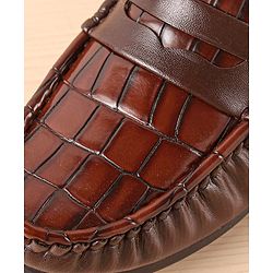 Pine Kids Slip On Party Wear Loafers with Crocodile Texture Design - Brown
