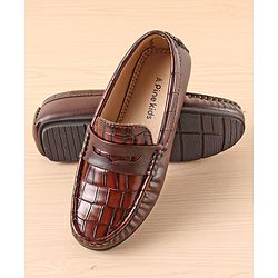 Pine Kids Slip On Party Wear Loafers with Crocodile Texture Design - Brown