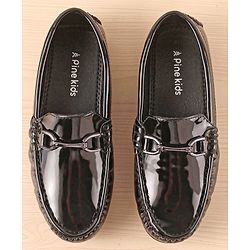 Pine Kids Slip On Party Wear Shoes with Applique - Black