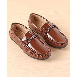 Pine Kids Slip On Party Wear Shoes with Applique - Brown