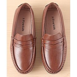 Pine Kids Slip On Solid Colour Loafers  - Light Brown