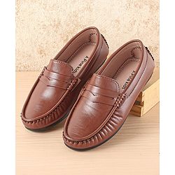 Pine Kids Slip On Solid Colour Loafers  - Light Brown