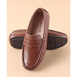 Pine Kids Slip On Solid Colour Loafers  - Light Brown