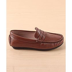 Pine Kids Slip On Solid Colour Loafers  - Light Brown