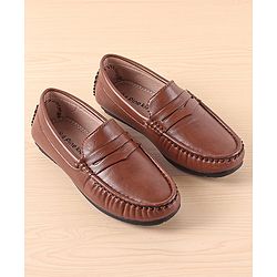 Pine Kids Slip On Solid Colour Loafers  - Light Brown