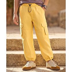 Pine Kids Cotton Woven Full Length Solid Color Track Pant With Cargo Pockets  -  Mustard