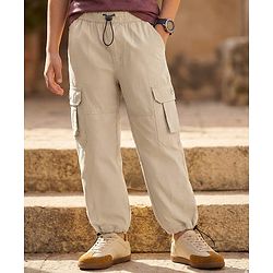 Pine Kids Cotton Woven Full Length Solid Color Track Pant With Cargo Pockets -  Beige