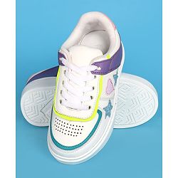 Pine Kids Laced Up  Closure Casual Shoes with Star & Heart Patch - White & Purple