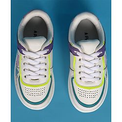 Pine Kids Laced Up  Closure Casual Shoes with Star & Heart Patch - White & Purple