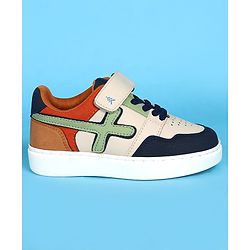 Pine Kids Velcro Closer Casual Shoes with Tape Design - White & Navy Blue