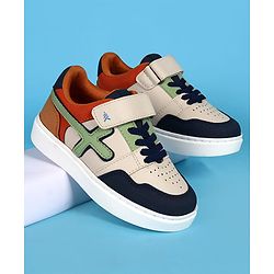 Pine Kids Velcro Closer Casual Shoes with Tape Design - White & Navy Blue