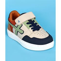 Pine Kids Velcro Closer Casual Shoes with Tape Design - White & Navy Blue