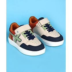 Pine Kids Velcro Closer Casual Shoes with Tape Design - White & Navy Blue