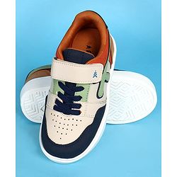 Pine Kids Velcro Closer Casual Shoes with Tape Design - White & Navy Blue