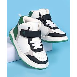Pine Kids Casual Shoes with Velcro Closure & Tape Design - White & Green
