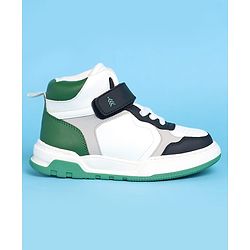 Pine Kids Casual Shoes with Velcro Closure & Tape Design - White & Green