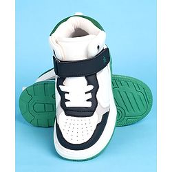 Pine Kids Casual Shoes with Velcro Closure & Tape Design - White & Green