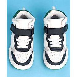 Pine Kids Casual Shoes with Velcro Closure & Tape Design - White & Green