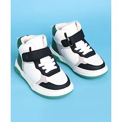 Pine Kids Casual Shoes with Velcro Closure & Tape Design - White & Green