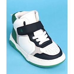 Pine Kids Casual Shoes with Velcro Closure & Tape Design - White & Green
