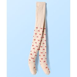 Babyoye Knit Full Length Footed Tights with Bow Design - Tan