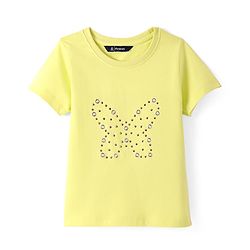 Pine Kids Cotton Knit Solid Colour Dungaree & Half Sleeves T-Shirt - Purple & Yellow