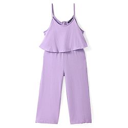 Pine Kids Cotton Knit Solid Colour Dungaree & Half Sleeves T-Shirt - Purple & Yellow