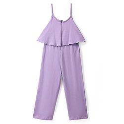 Pine Kids Cotton Knit Solid Colour Dungaree & Half Sleeves T-Shirt - Purple & Yellow