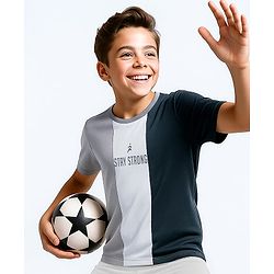 Pine Active Super Microfiber High Resistence Knit Half Sleeves Color Block T-Shirt - Grey