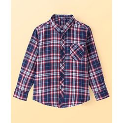 Pine Kids Cotton Woven Full Sleeves Checkered Shirt with Text Printed T-Shirt - Blue & Red
