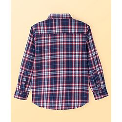 Pine Kids Cotton Woven Full Sleeves Checkered Shirt with Text Printed T-Shirt - Blue & Red
