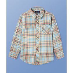 Pine Kids Cotton Woven Full Sleeves Checks Shirt With Inner Tee - Sea Green