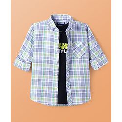 Pine Kids Cotton Woven Full Sleeves Checkered Shirt With Printed T-Shirt - White