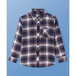 Pine Kids Cotton Woven Full Sleeves  Checkered Shirt with Inner Tee Text Print - Navy & White