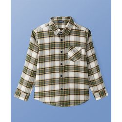 Pine Kids Cotton Woven Full Sleeves Checkered Shirt with Inner Tee - Olive Green