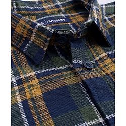 Pine Kids Cotton Woven Full Sleeves Checks Shirt With Inner Tee - Navy & Orange