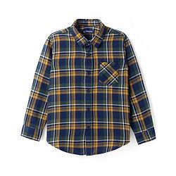 Pine Kids Cotton Woven Full Sleeves Checks Shirt With Inner Tee - Navy & Orange