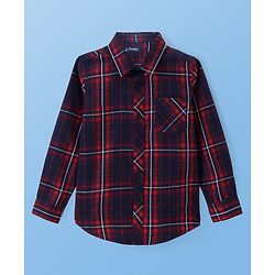Pine Kids Cotton Woven Full Sleeves Checkered Shirt with Text Printed Inner Tee - Navy Blue