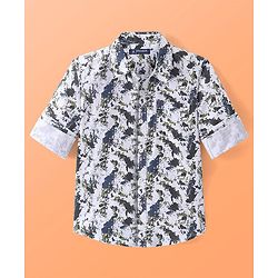 Pine Kids Cotton Woven Full Sleeves Printed Shirt - White