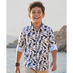 Pine Kids Cotton Woven Full Sleeves Printed Shirt - White