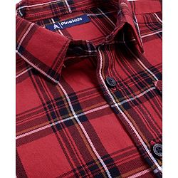 Pine Kids Cotton Woven Full Sleeves Regular Collar Shirt With Checks & Printed Inner Tee - Dark Red & Black