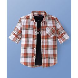 Pine Kids Cotton Woven Full Sleeves Checkered Shirt With Printed T-Shirt - White