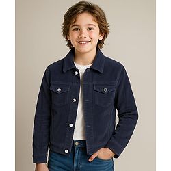 Pine Kids Cotton Woven Full Sleeves   Corduroy Jacket - Navy Blue