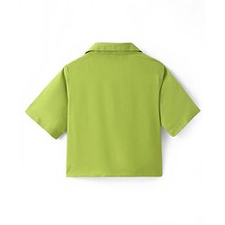 Pine Kids Cotton Woven Half Sleeves Shirt Style Top & Lounge Pants With Floral Print & Embroidery - Lime Green
