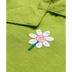 Pine Kids Cotton Woven Half Sleeves Shirt Style Top & Lounge Pants With Floral Print & Embroidery - Lime Green