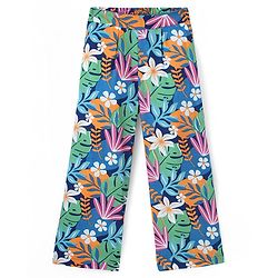 Pine Kids Cotton Woven Half Sleeves Shirt Style Top & Lounge Pants With Floral Print & Embroidery - Navy